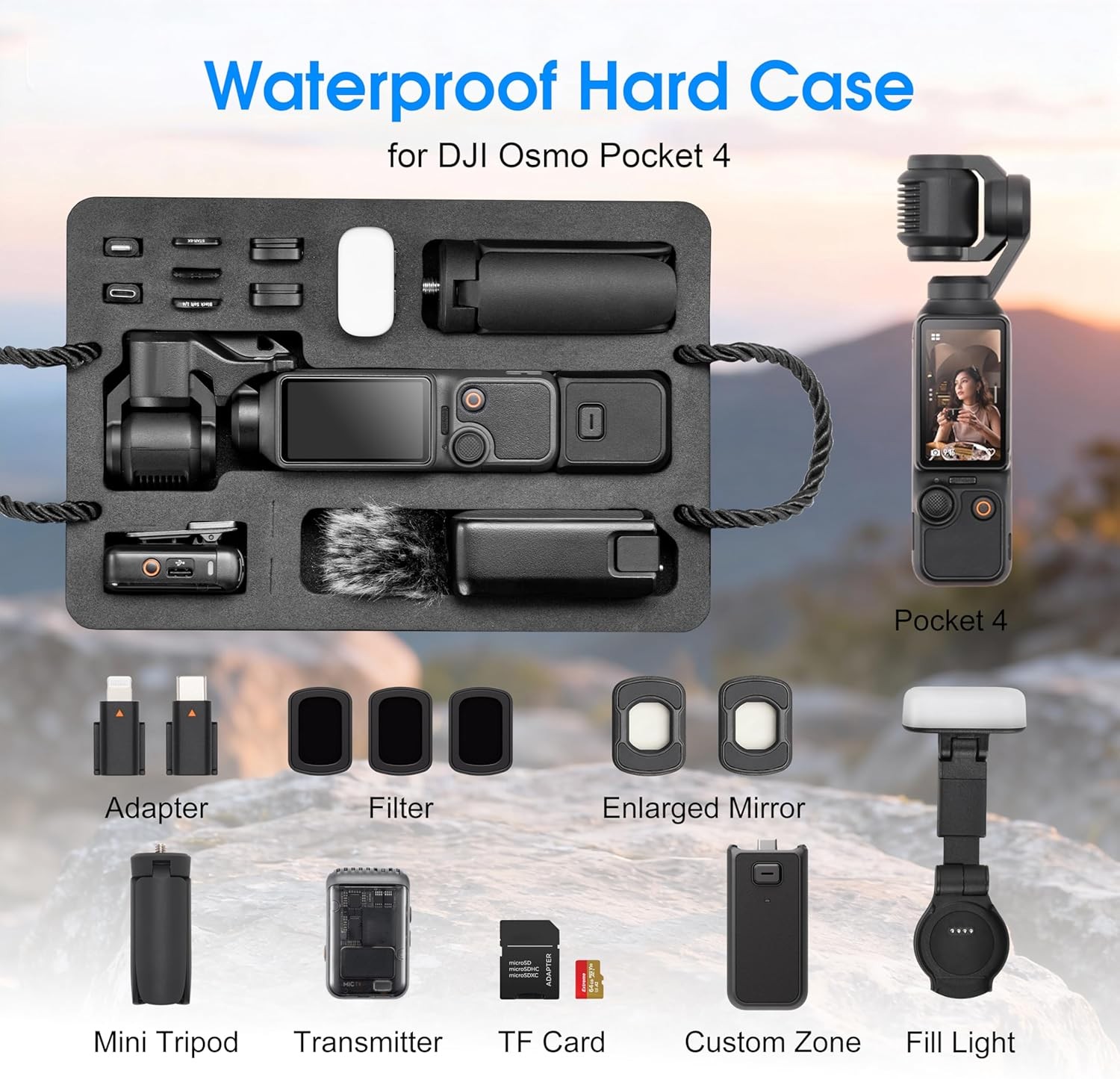 Waterproof Hard Case For DJI Osmo Pocket 4 Accessories Dual Layer Travel Case