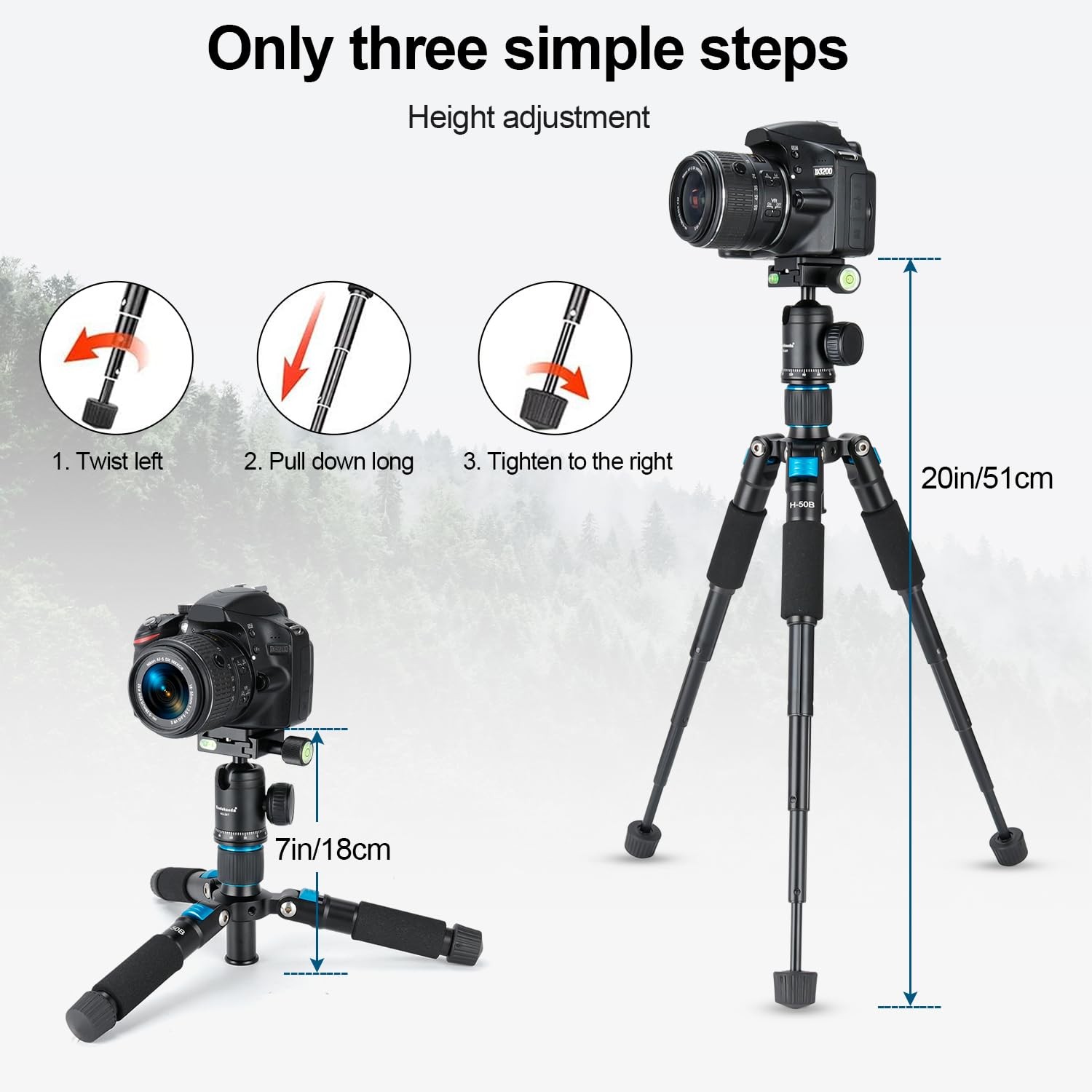 Koolehaoda Mini Desktop Tripod, 20″ Aluminum Portable Small Tripod with Blue