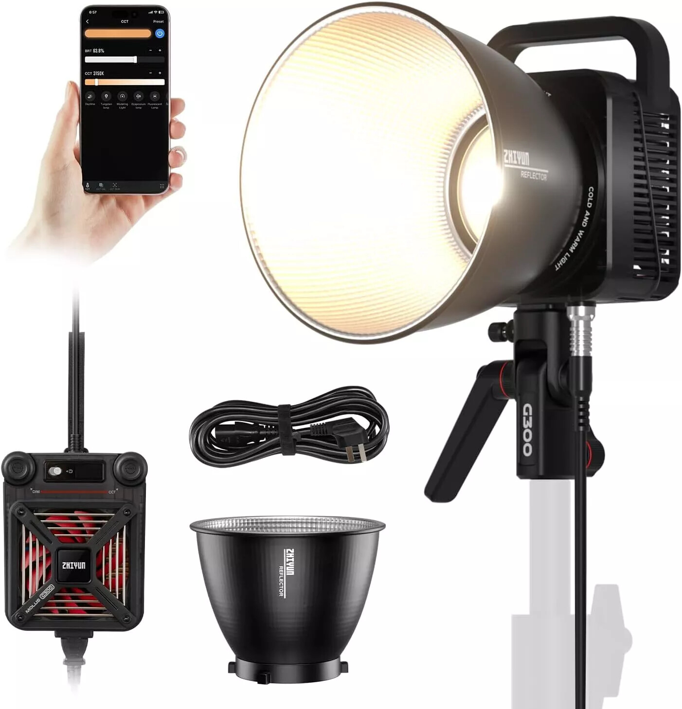 Zhiyun Molus G300 300W LED Video COB Light Photography Lighting APP 2700K-6500K