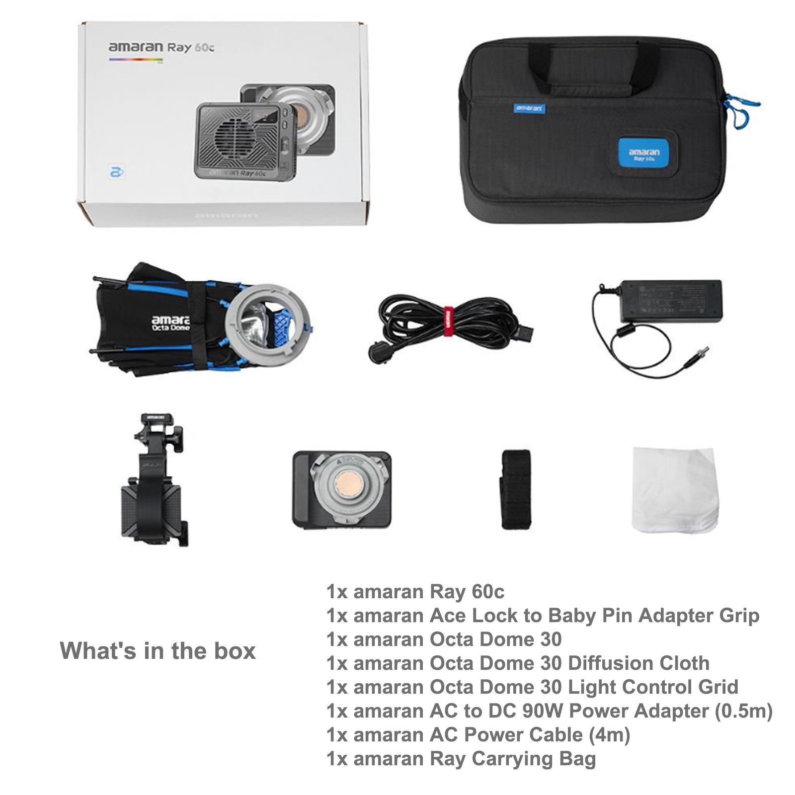 Amaran Ray 60c RGB Video Light 60W LED Light 1800K-20000K w/ OctaDome 30 Softbox