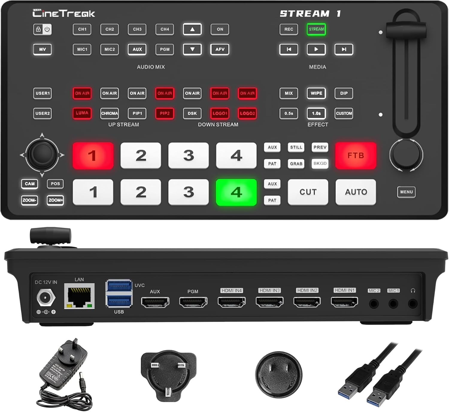 Stream-1 HDMI Super Source Camera Video Switcher Mixer with PTZ Cam Control,Rec,