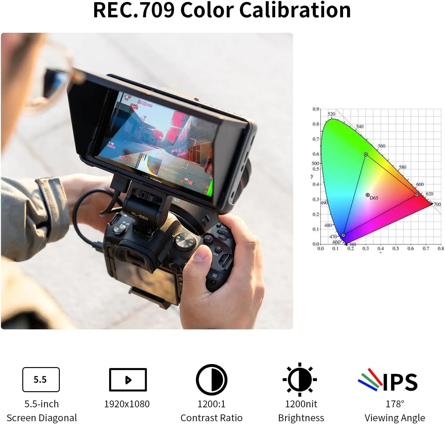 VILTROX DC 550 Pro 5.5″ 4K HDMI Camera Monitors f DSLR Touchscreen Field Monitor