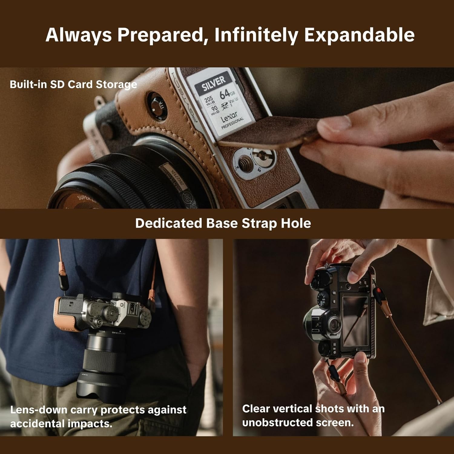 PGYTECH Genuine Leather Camera Half Case FUJIFILM X-T5 Handcrafted Clay Brown