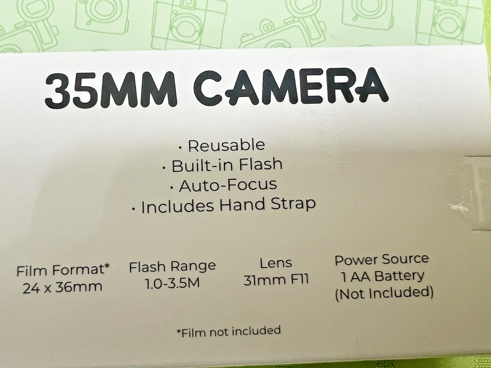 35mm Reusable Camera ATNY DESIGN New green Built In Flash & Auto Focus $49.99