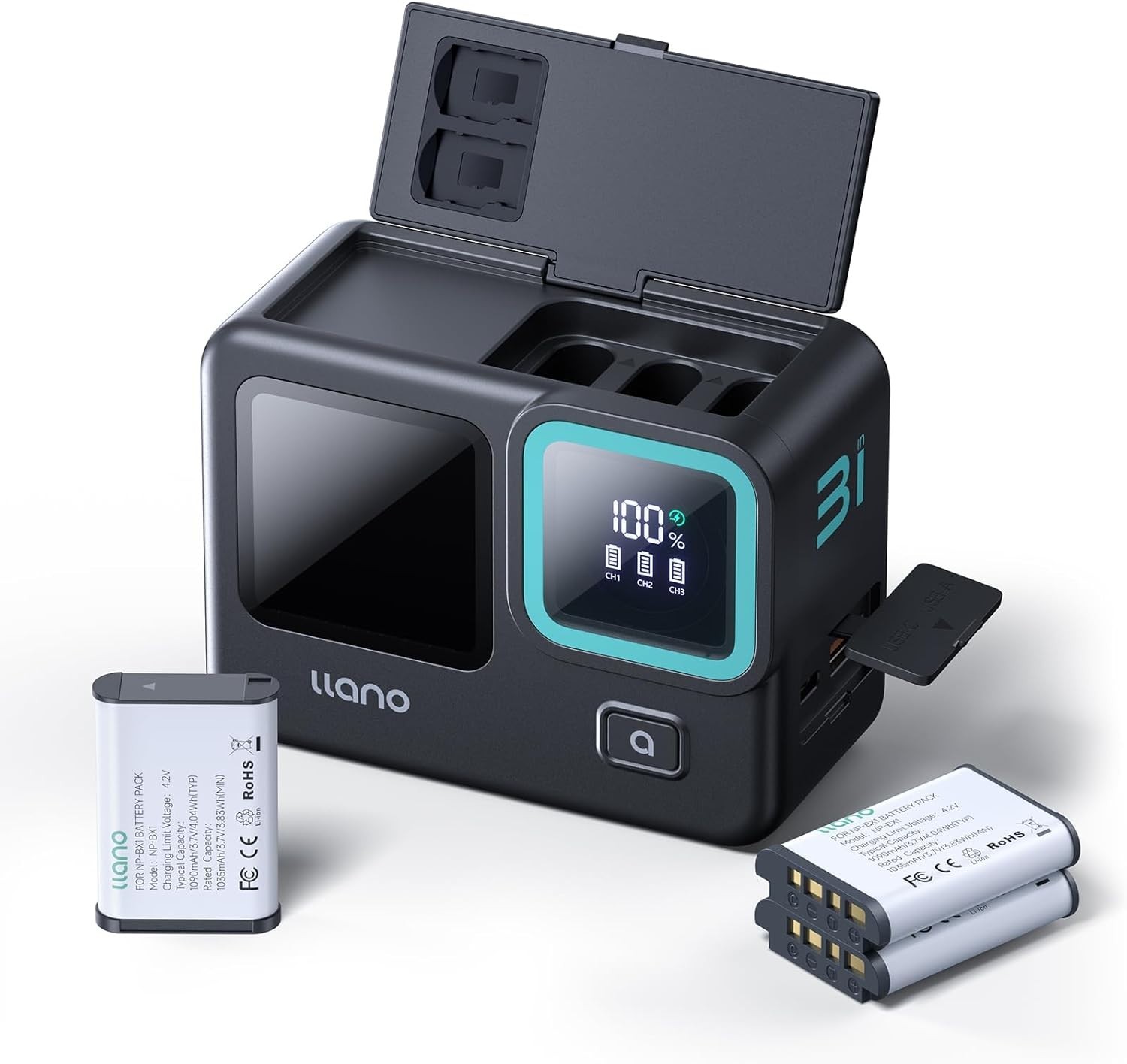 llano Sony NP-BX1 3-PACK Battery and Triple Charger ZV1 RX100 HX50 WX350 M5 M6