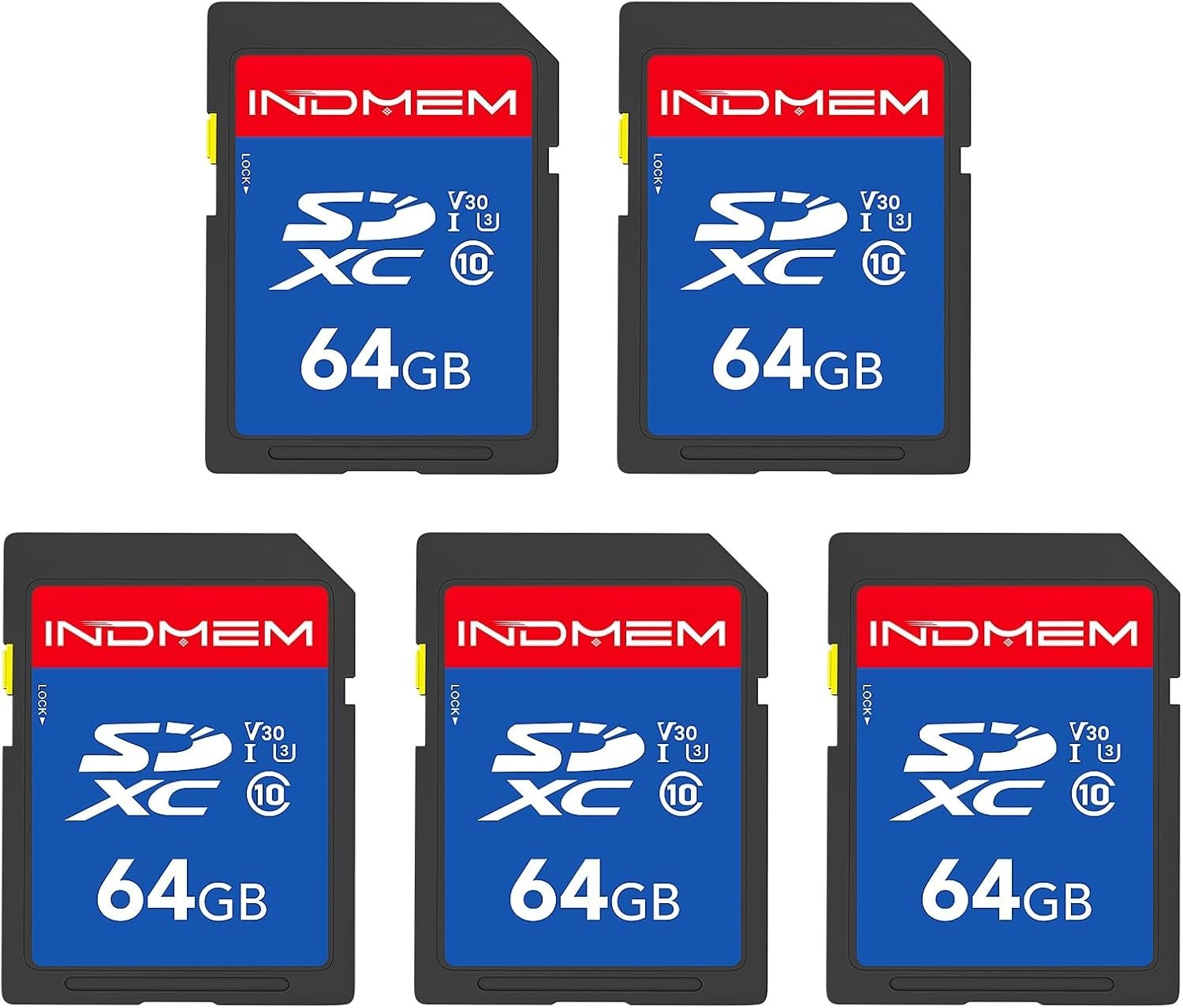 64GB 5 Pack SD Card, C10, U3, V30, High Speed up to 90M/S SDXC UHS-I Memory C…