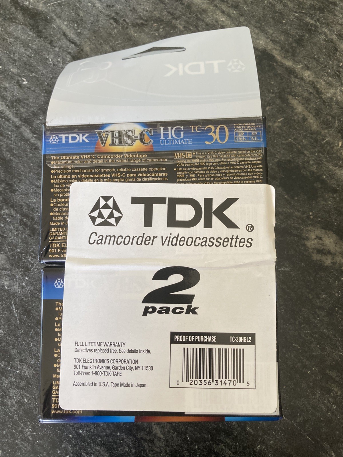 TDK VHS-C HG Ultimate 30 Minute Camcorder Cassette Tape NEW Sealed Set of 2