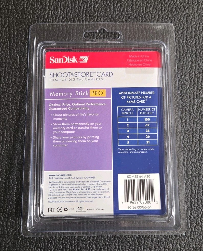 NEW SanDisk Memory Stick Pro Magic Gate 64MB Genuine Camera Memory Card