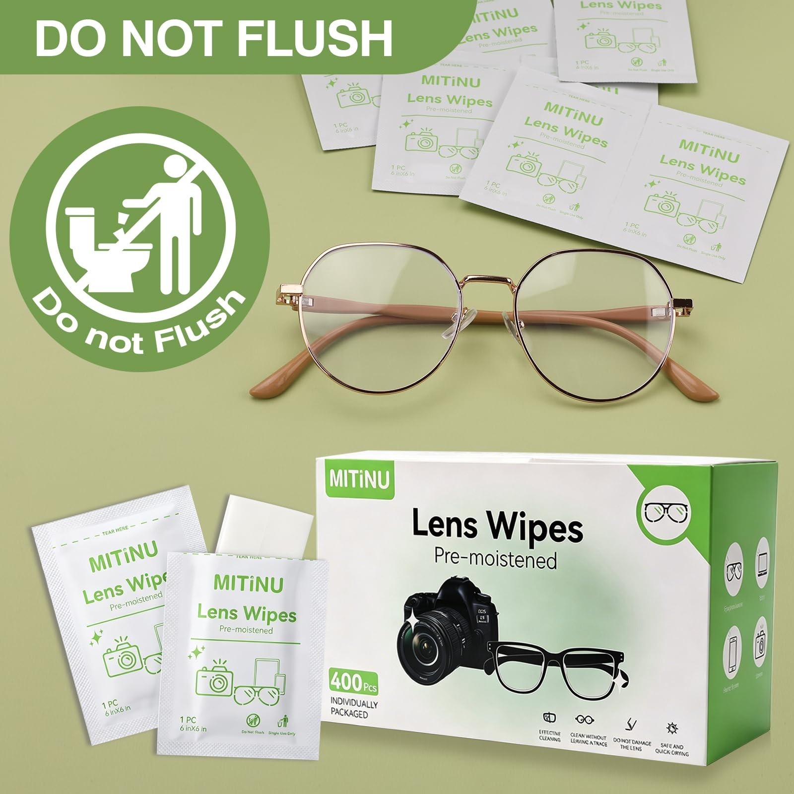 400 Count Lens Wipes 6×6″ Pre-Moistened Cleaner for Glasses, Screens & Lenses