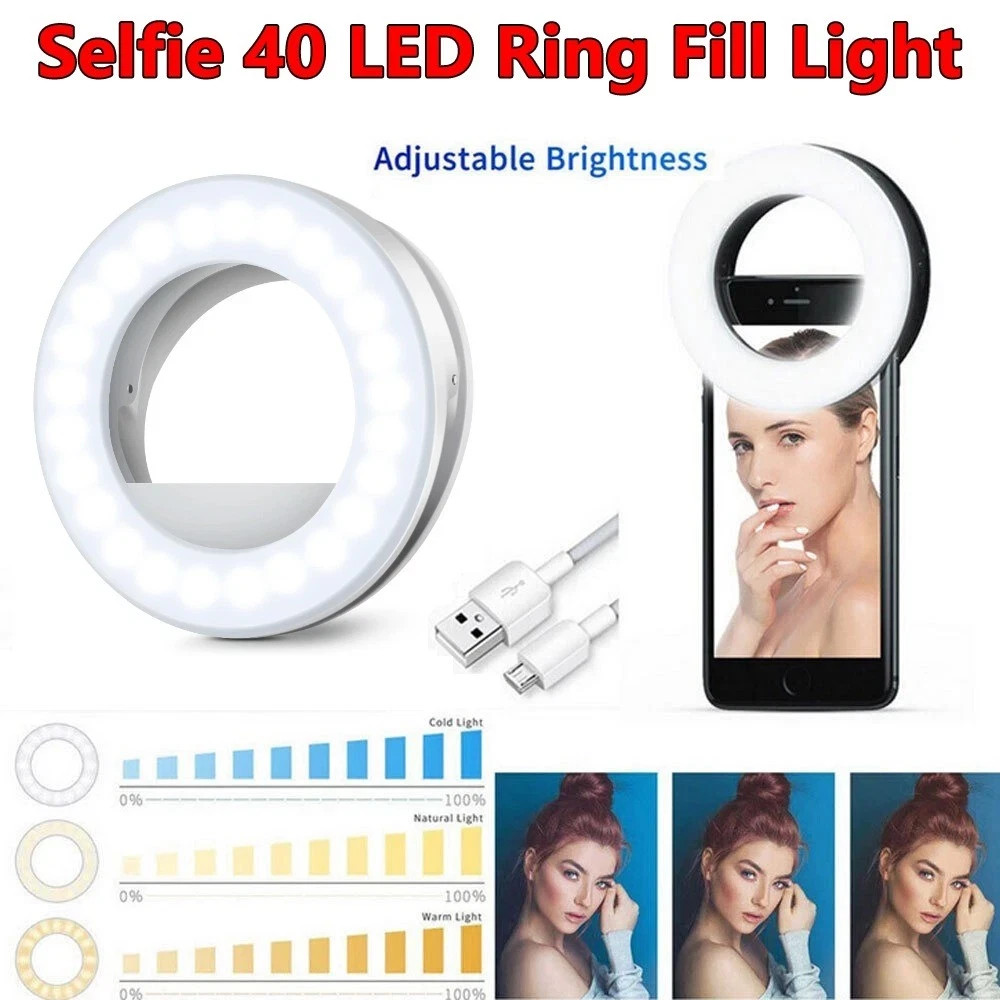 Portable Selfie Ring Light Rechargeable Clip-on 40LED Fill Light for Smart Phone