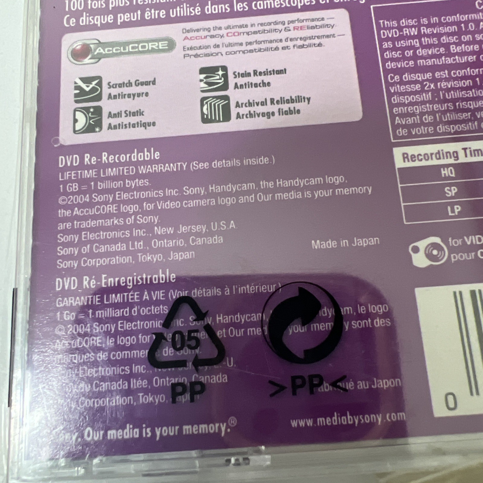 3 Sony Handycam DVD-RW 30min 1.4GB Single Sided Disc New Re-recordable Read Desc