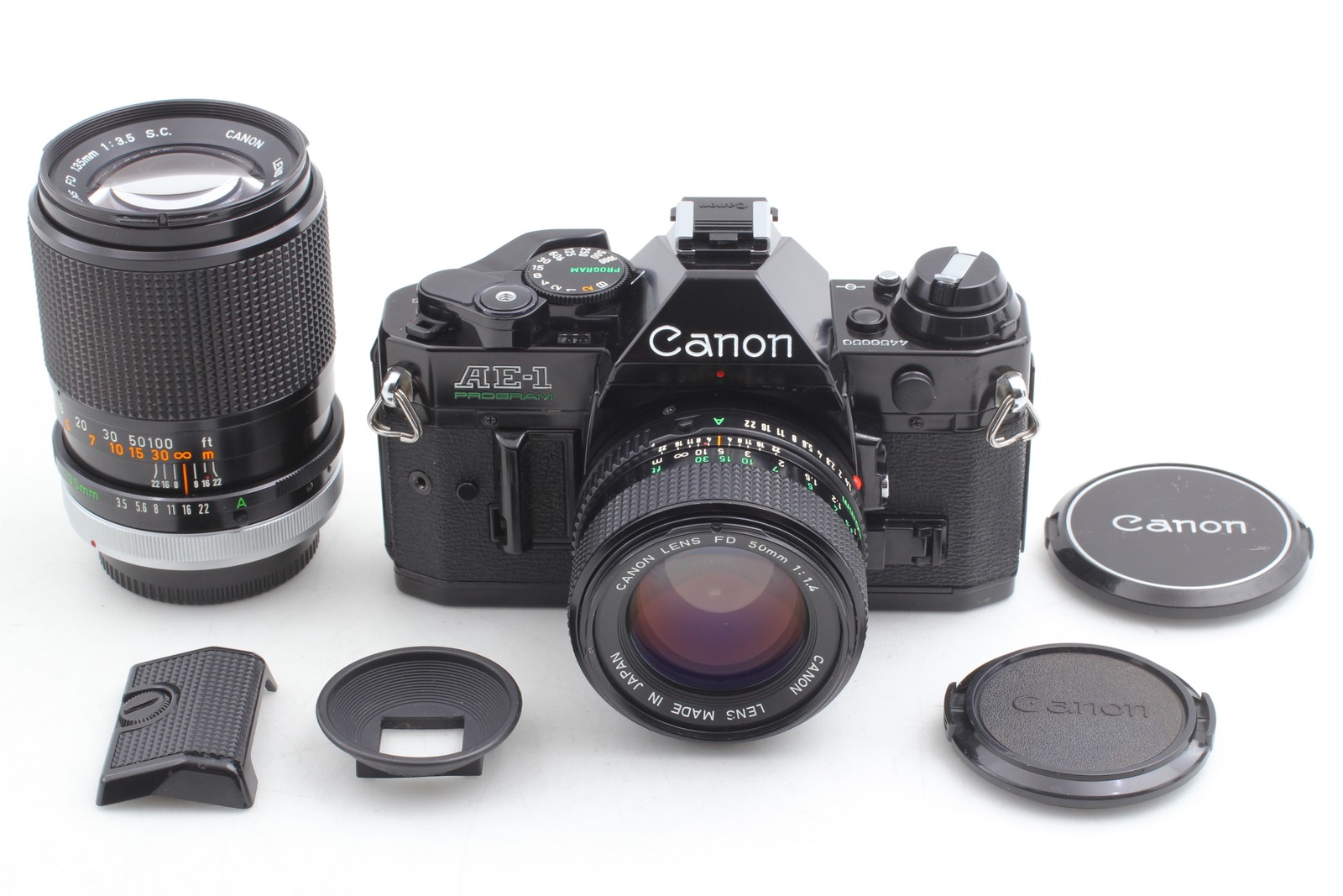 Rare Grid screen Canon AE-1 Program FD 50mm f/1.4 FD 135mm f/3.5 s.c. [Top MINT]
