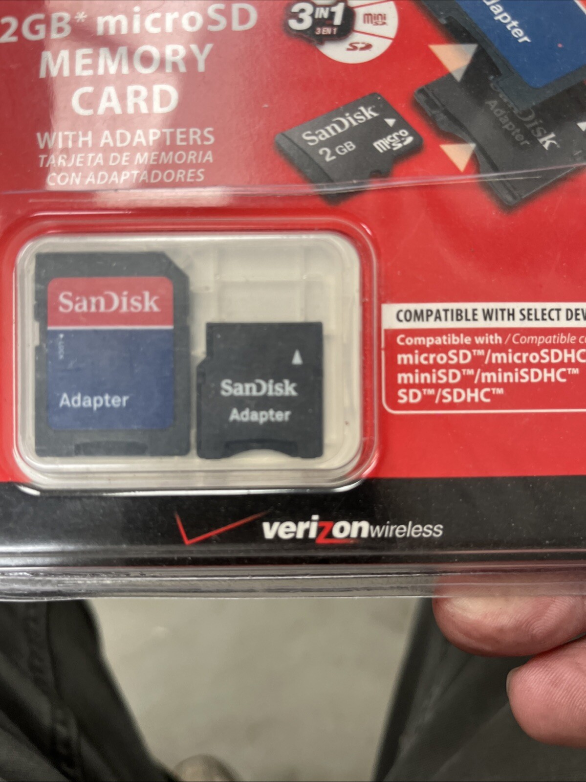 Sandisk 2GB Memory 3 in 1 MicroSD Card with Adapters Verizon Wireless Digital