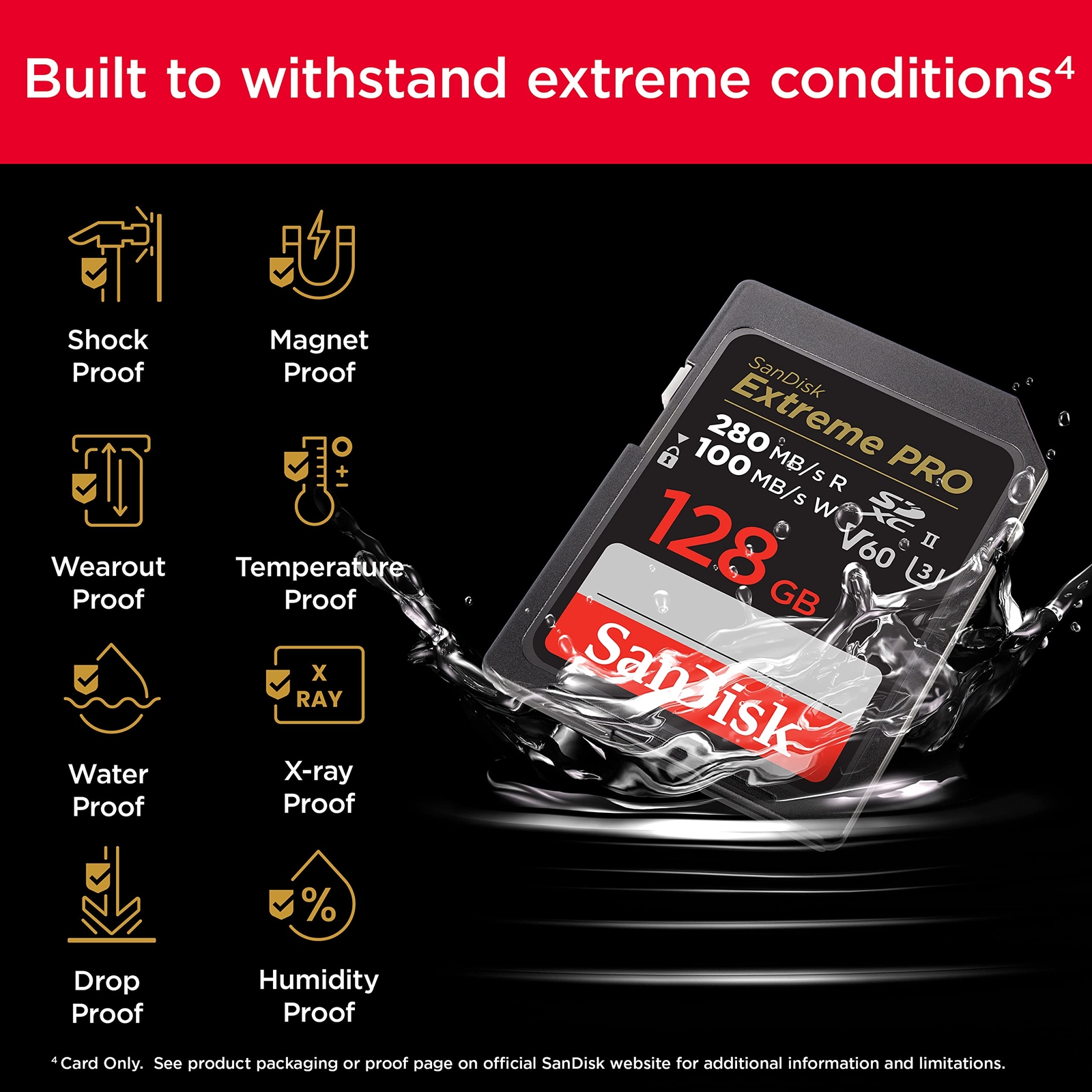 SanDisk Extreme PRO 128GB SDXC UHS II V60 Memory Card for 4K 6K Video Recording