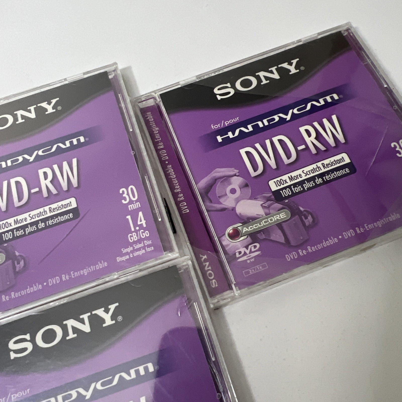 3 Sony Handycam DVD-RW 30min 1.4GB Single Sided Disc New Re-recordable Read Desc