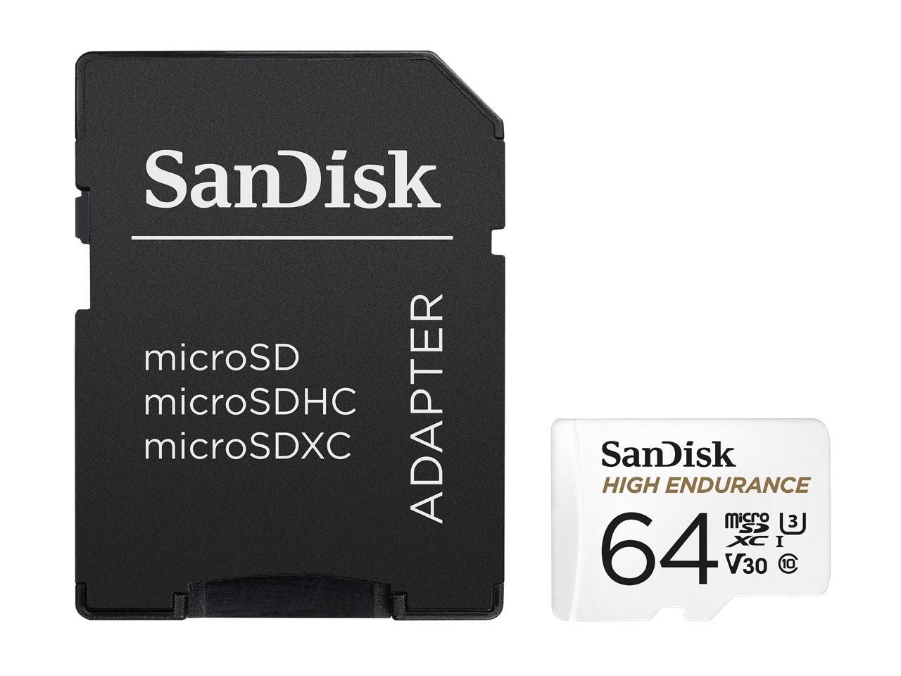 SanDisk 64GB High Endurance microSDHC C10, U3, V30, 4k UHD Memory Card with Adap