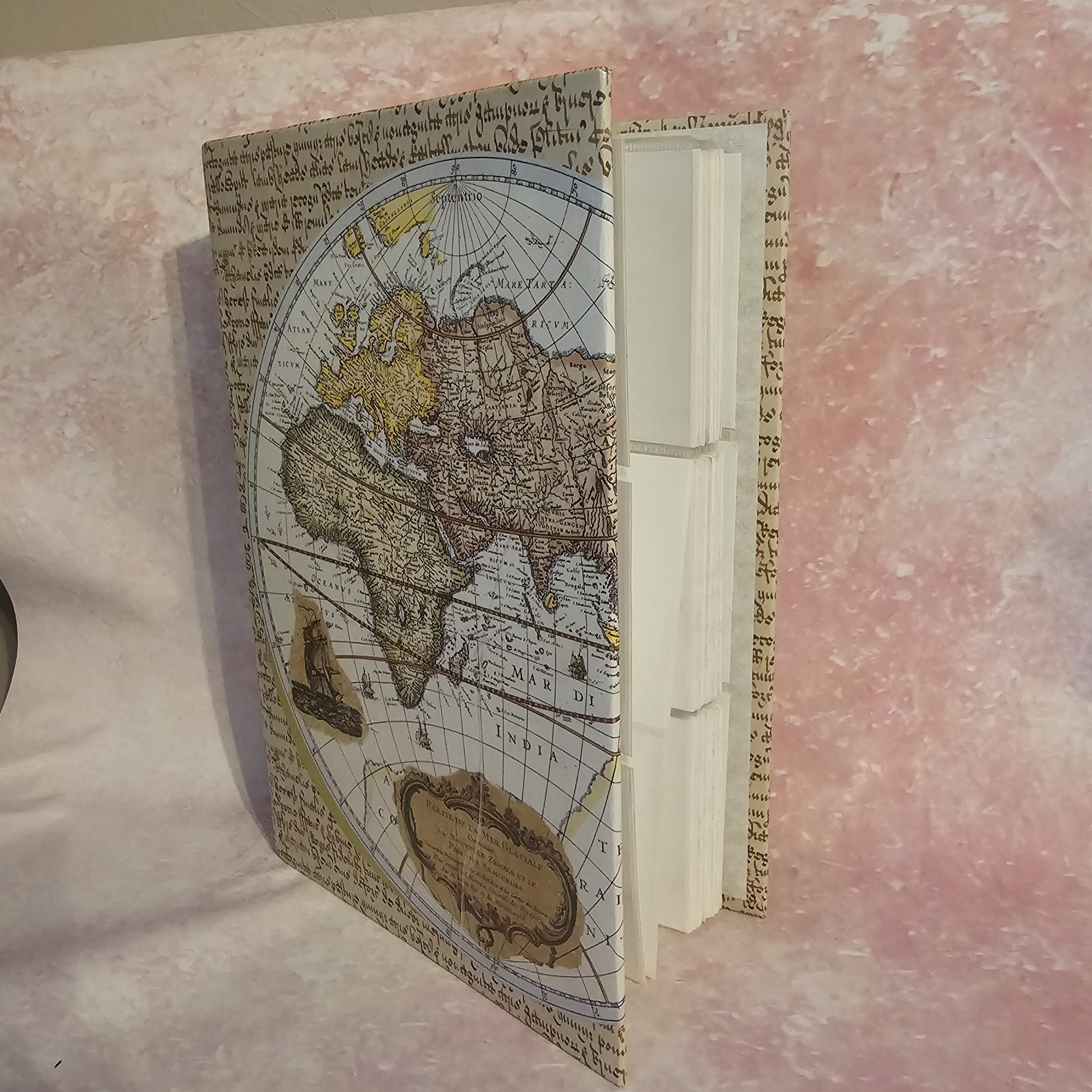Vintage Old World Map Photo Album Burnes of Boston Ring Binder For Pictures