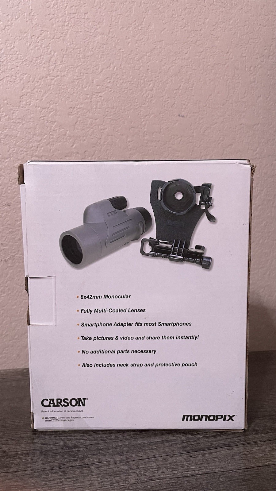 Carson MonoPix 8×42 Monocular Fully Multi-Coated w/ Smartphone Adapter, Gray