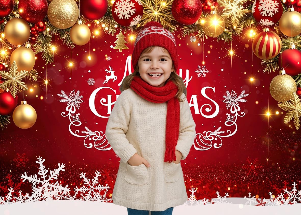 10×8 FT Red Christmas Photography Backdrop Winter New Year Merry Xmas Decor