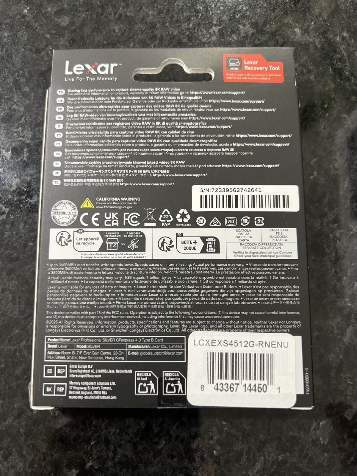 Lexar Professional SILVER 512GB CFexpress 4.0 Type B VPG400 3600MB/s