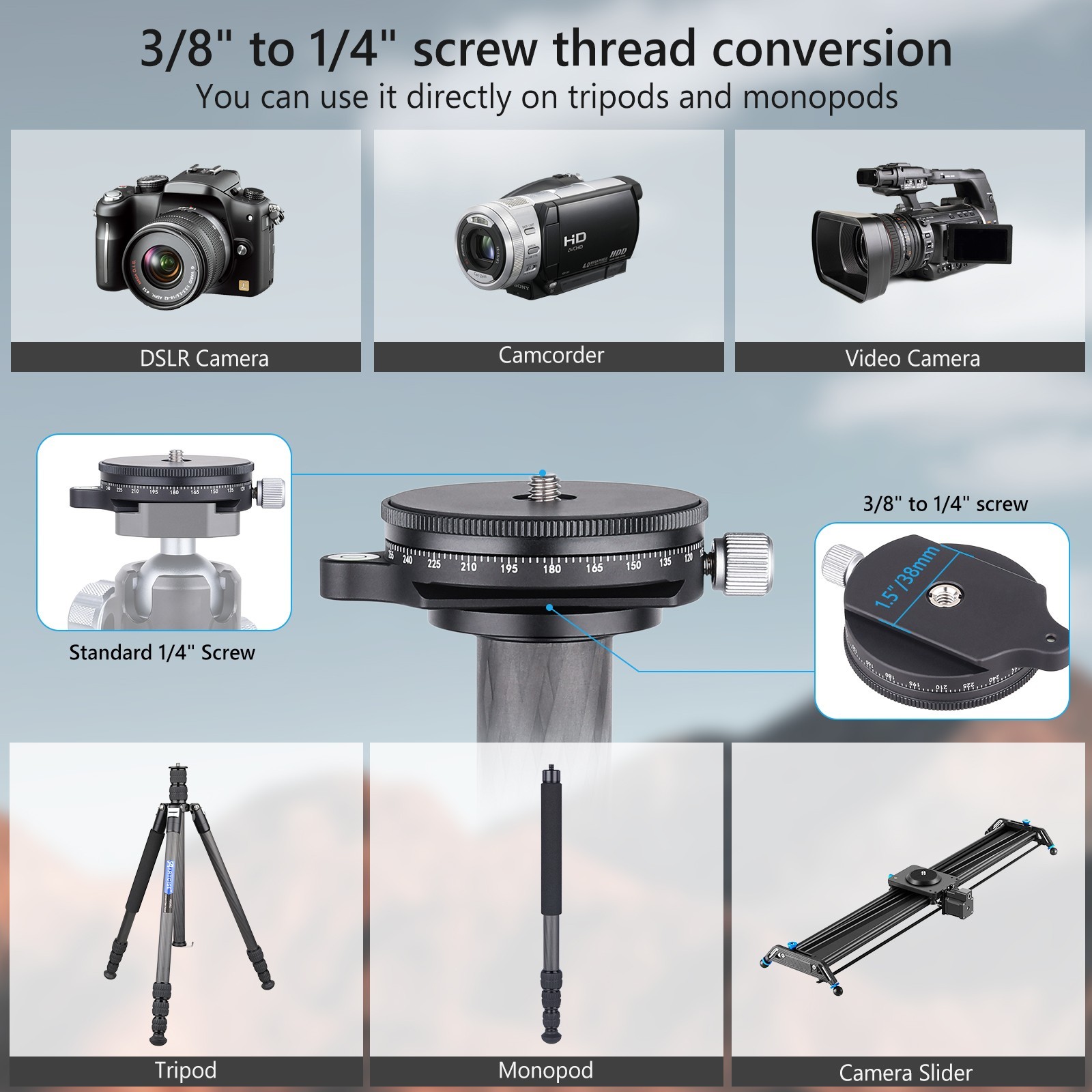 Tripod Leveling Base Camera Leveler Adjusting Plate 360° Panoramic Pan Base