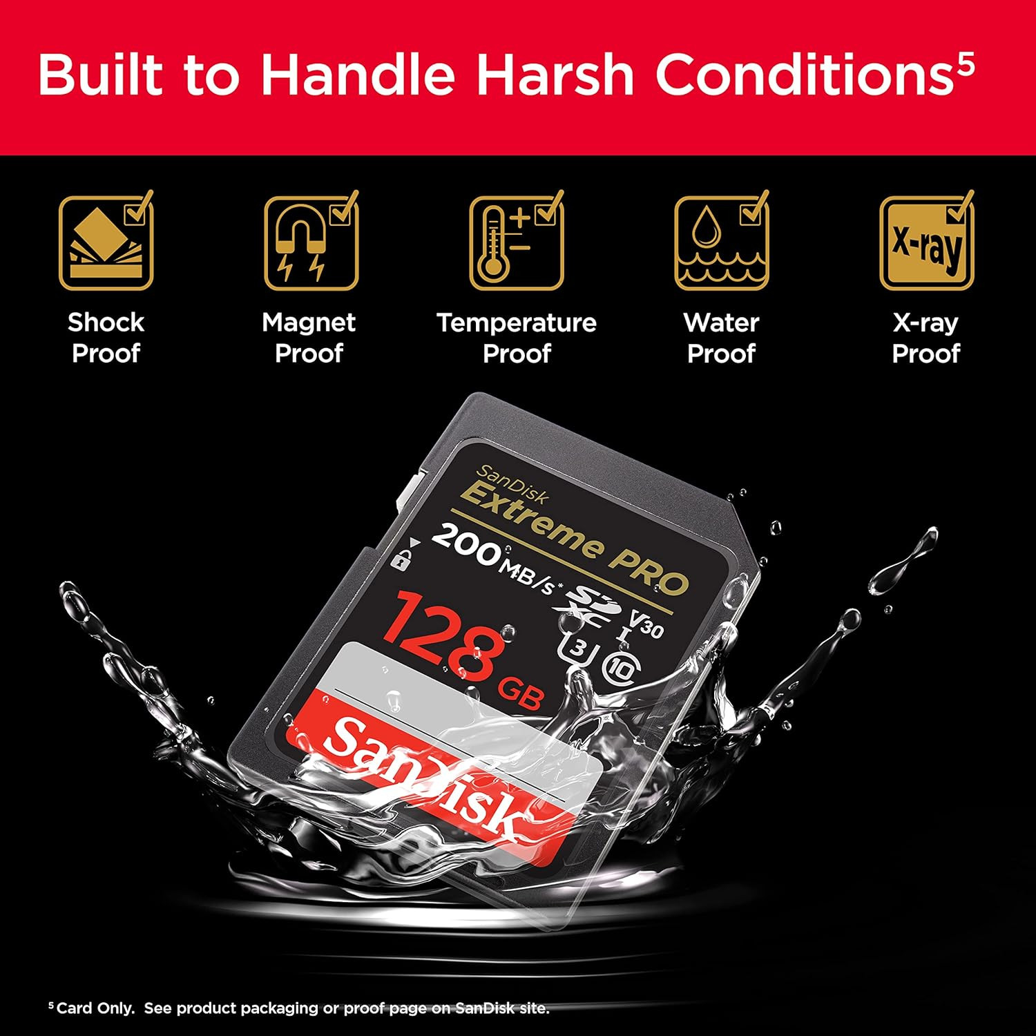 SANDISK 128GB Extreme PRO SDXC UHS-I Memory Card – C10, U3, V30, 4K UHD, SD Card