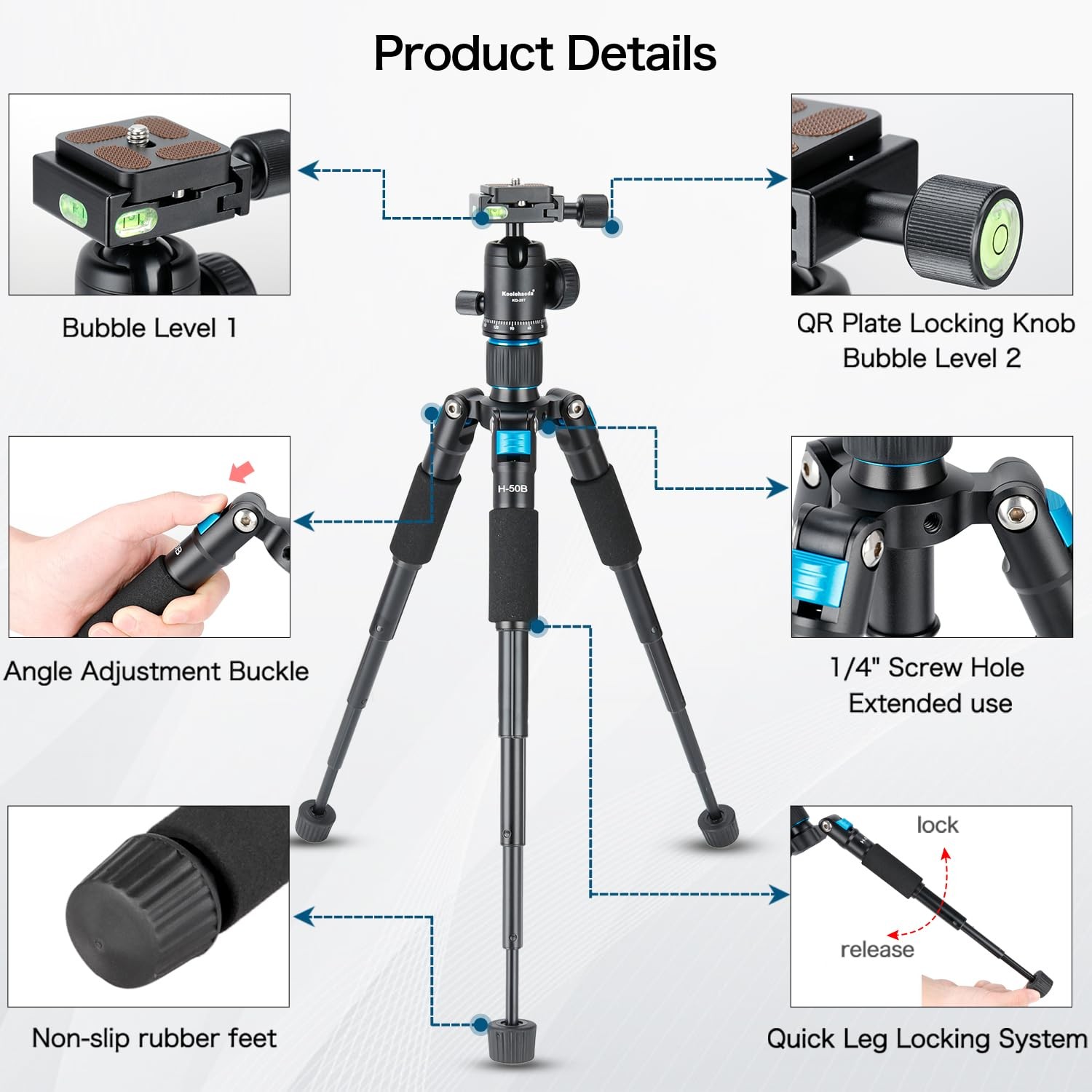Koolehaoda Mini Desktop Tripod, 20″ Aluminum Portable Small Tripod with Blue