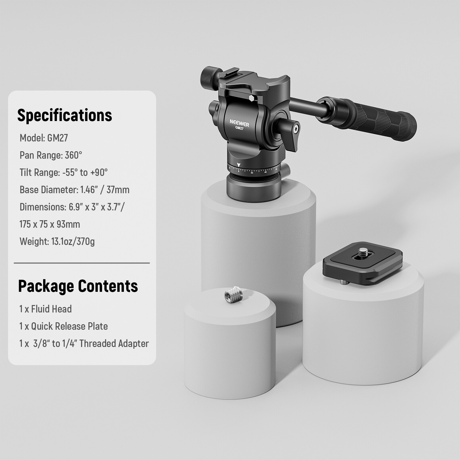 NEEWER Tripod Fluid Head Pan Tilt Head&Arca Type QR Plate,Telescopic Handle