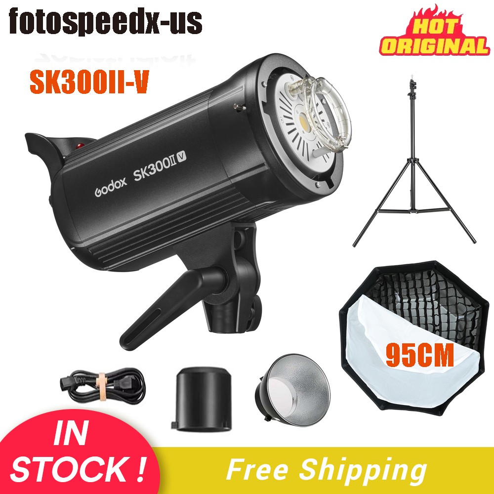 GODOX SK300II-V 300Ws Photo Studio Strobe Flash+95cm Grid Softbox+2M Stand Kit