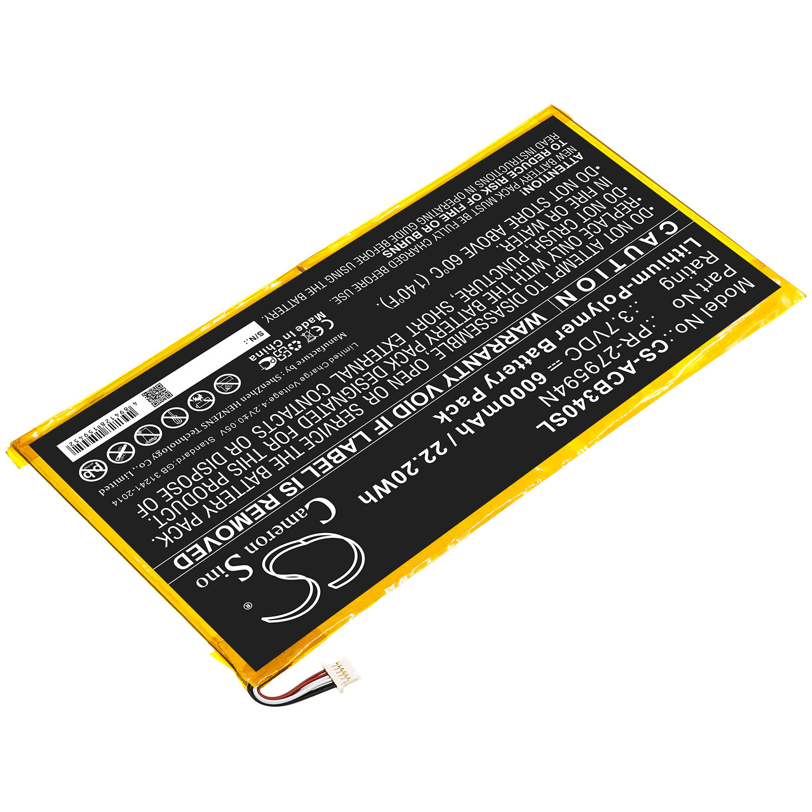 Battery 6000mAh PR-279594N(1ICP3/95/94-2) for Acer Iconia One 10 B3-A40 6pins
