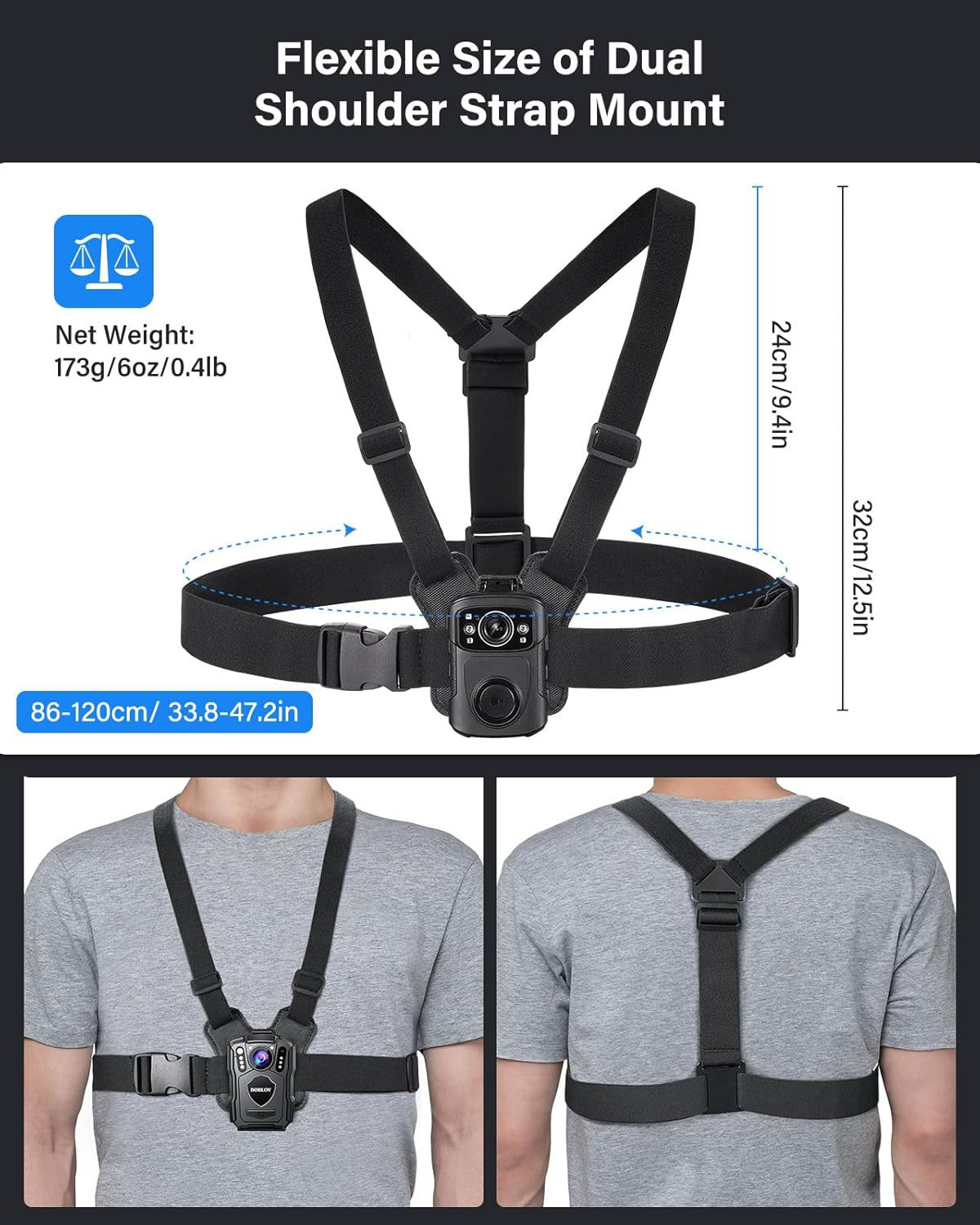 BOBLOV Dual Shoulder Mount, Body Worn Camera Vest Mount, for All Brand Body Cam
