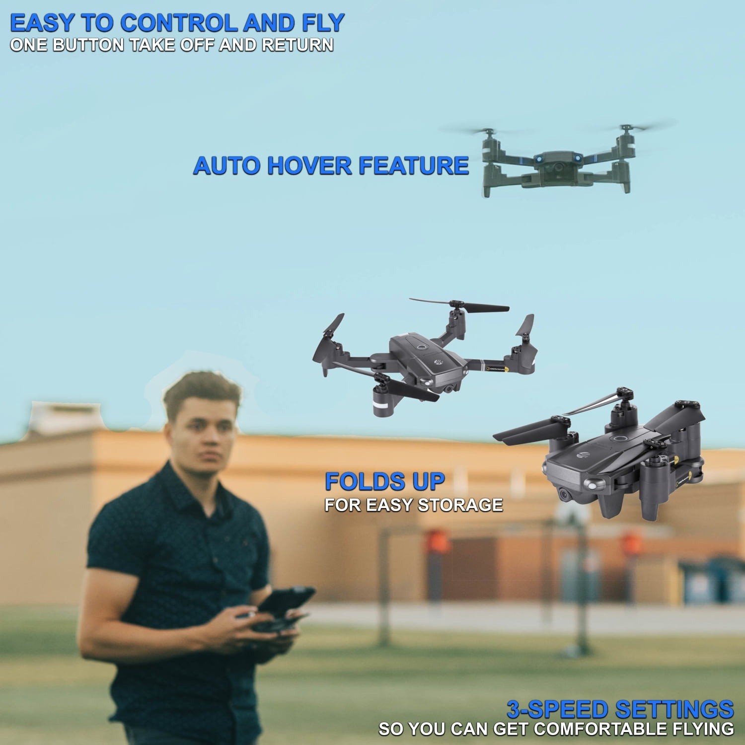 Vivitar DRC447KIT-NOC DRC447 SkyHawk Foldable Video Drone 1080P HD Live Video