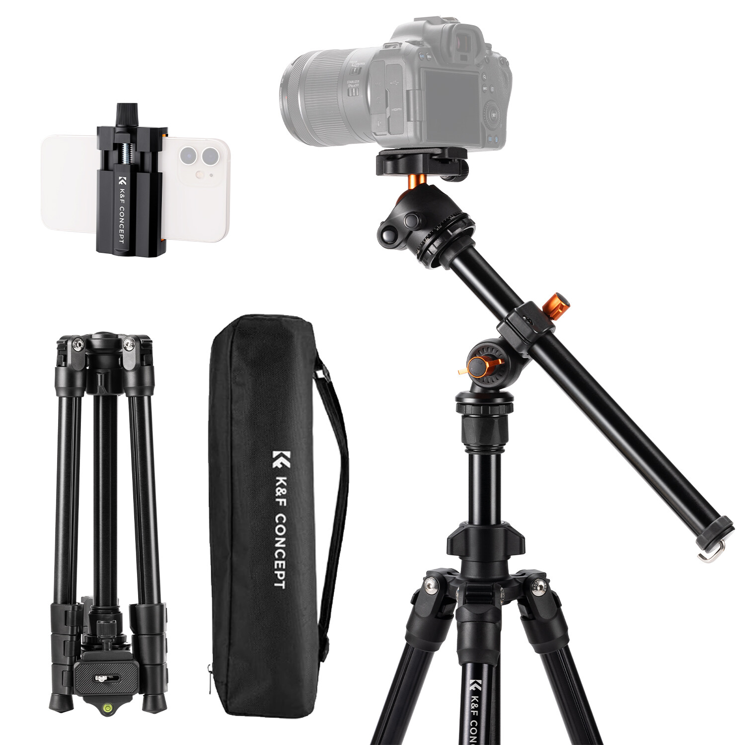 K&F Concept 76.7 in Camera Tripod with Rotatable Multi-Angle Center Column DSLR