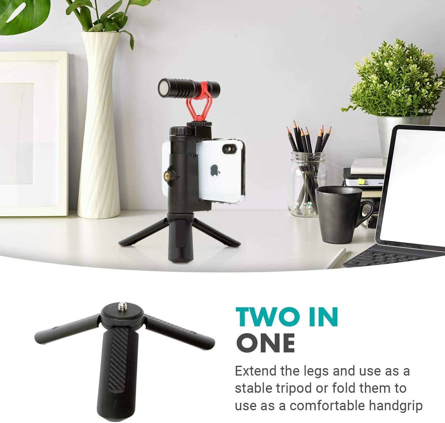 Movo TR-1 Compact Mini Tabletop Tripod/Hand Grip for Camera, Gimbal, Rig