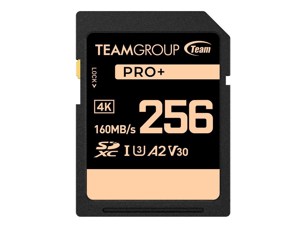 Team Group 256GB PRO+ SDXC U3 V30 A2 4K SD Card, 160/90MB – TPPSDX256GIA2V3001
