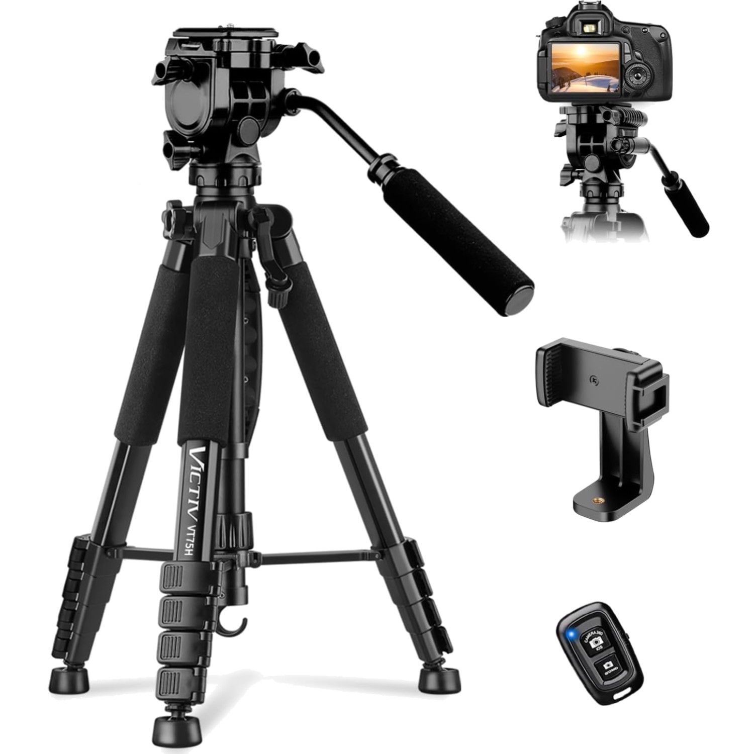 Camera Tripod, 75” Heavy Duty Tripod for Camera with Phone Holder and Travel …