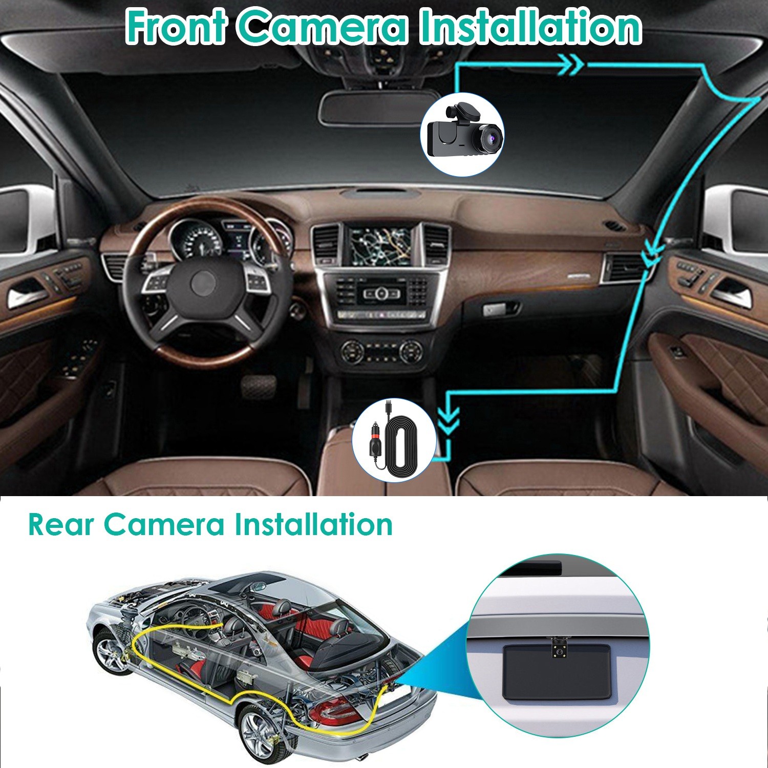 3 Channel Dash Cam Front Inside Rear Vehicle Driving Recorder Car DVR With 32G M