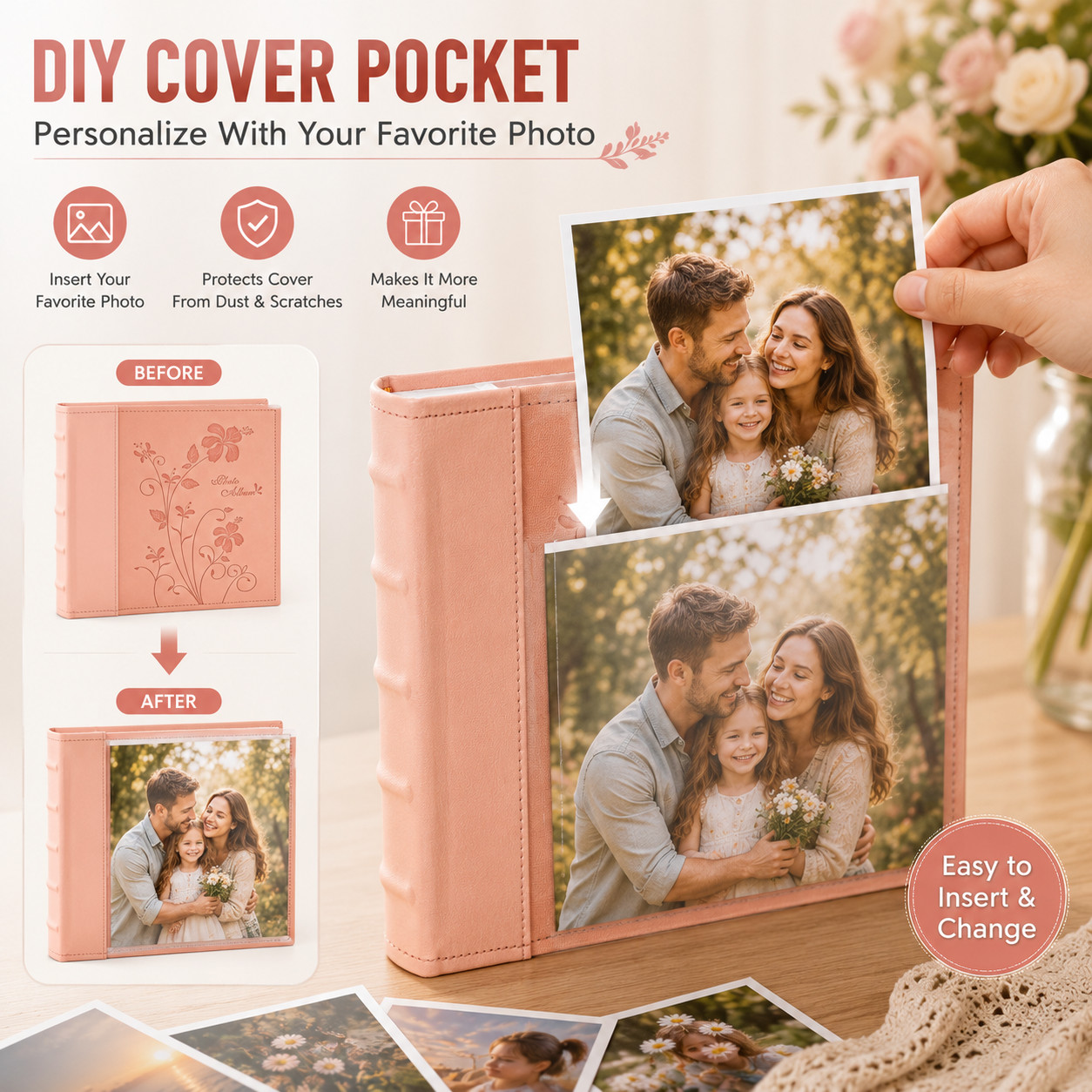 Photo Album Holds 200 4×6 Pictures 2 Per Page Faux Leather Marron