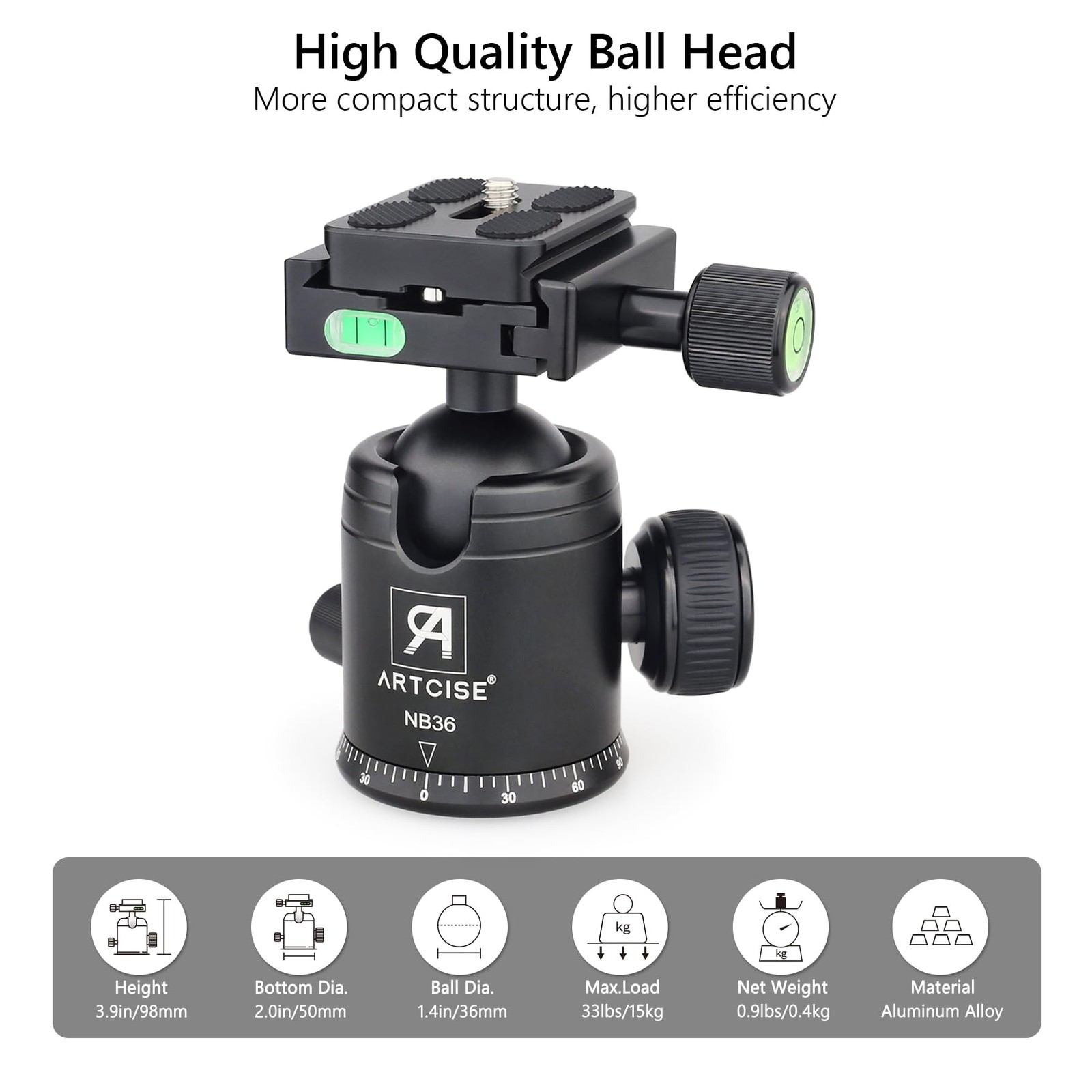 ARTCISE Tripod Ball Head Camera Tripod Ball Head Mount 36mm Diameter Ball ART…