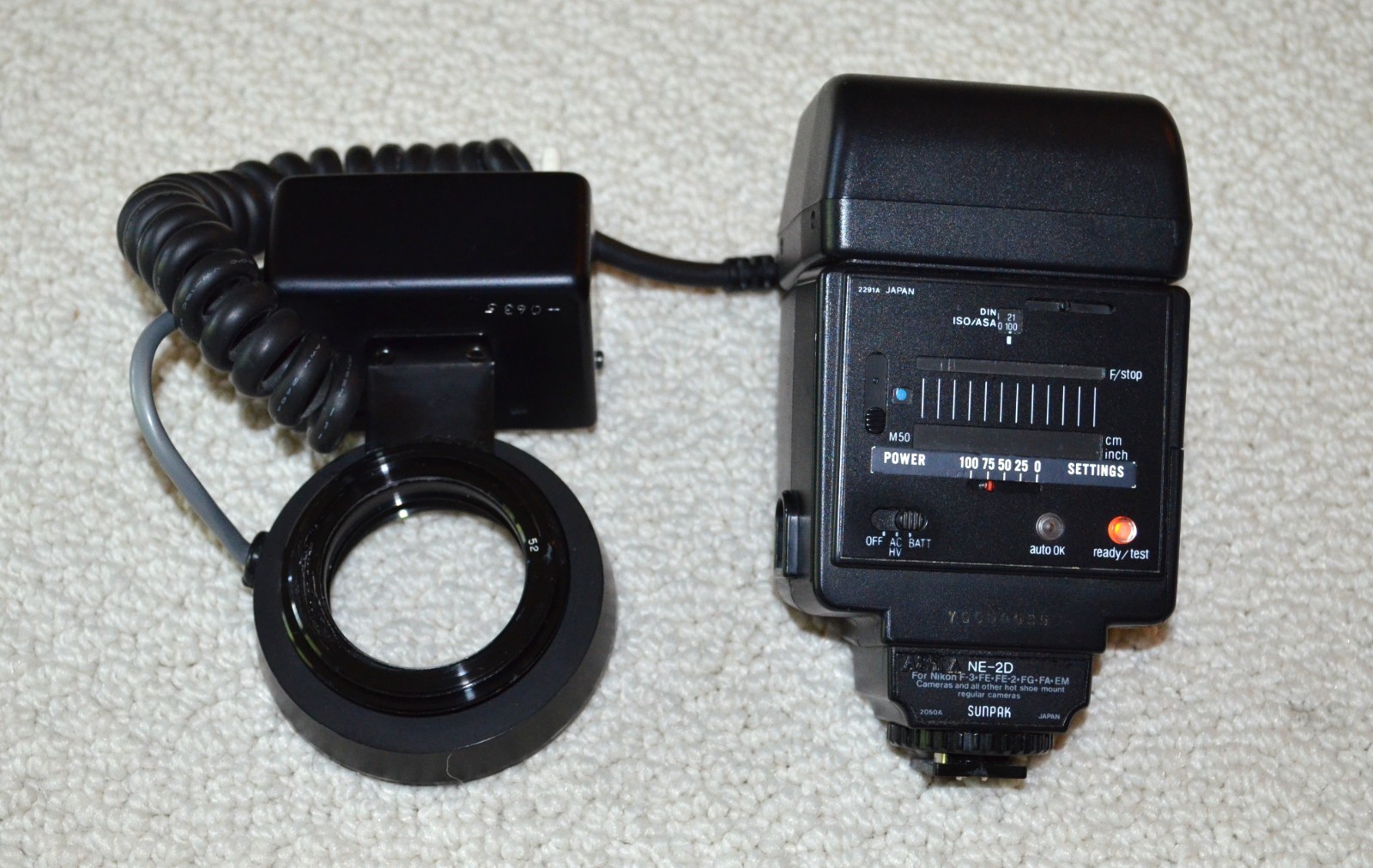 Dine Auto-Exposure Macro Ring Light Flash w/Sunpak Nikon NE-2D Module for F3,FM+