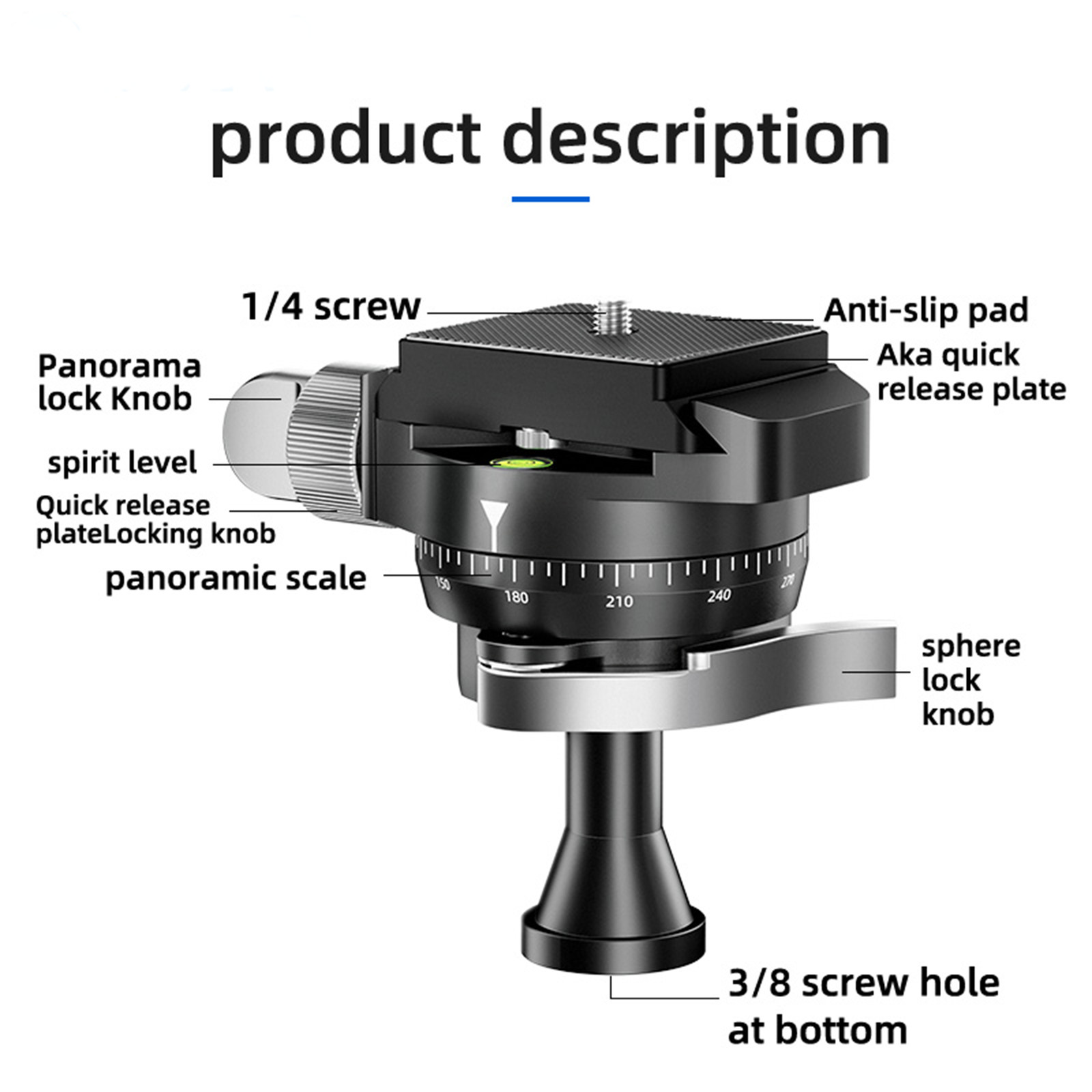 360° Mini Panoramic inverted gimbal Ballhead Tilt Aluminum for DSLR Cameras
