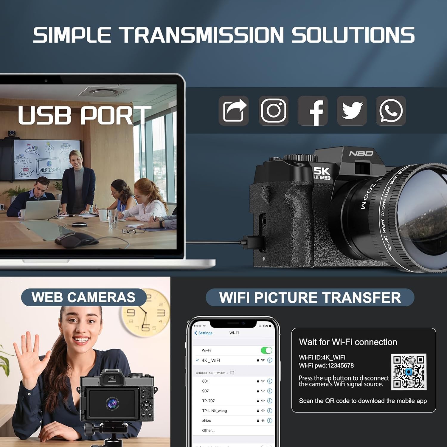 NBD Digital Camera 5K 48MP 16X Autofocus with Wide Angle & Macro Lens Vlogging