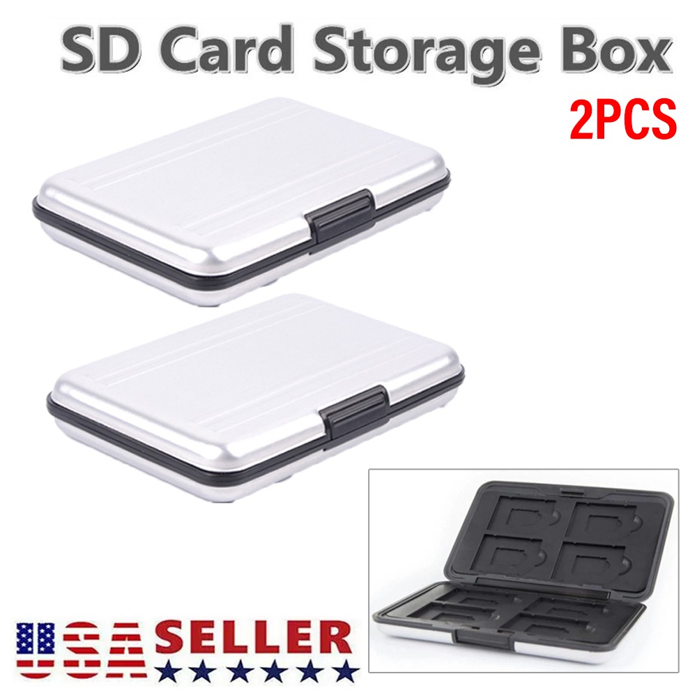 Silver SDXC Storage Aluminum Case Micro SD Cards Holder Case Memory Card Box 2x