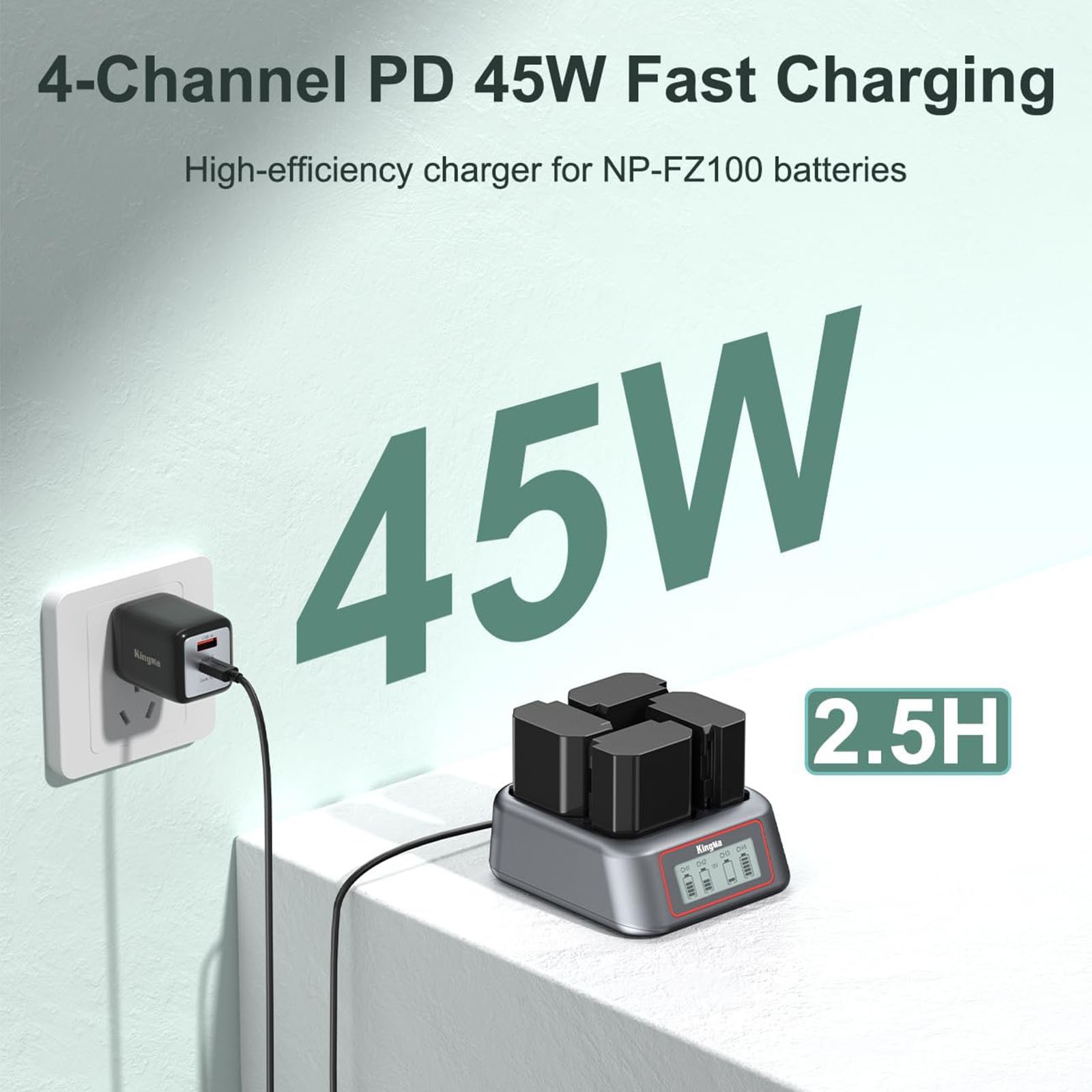 45W NP-FZ100 Battery Charger for A7III/A7IV/A7RIII/A7RV/A7C/A7CII/A6700/A9/A1