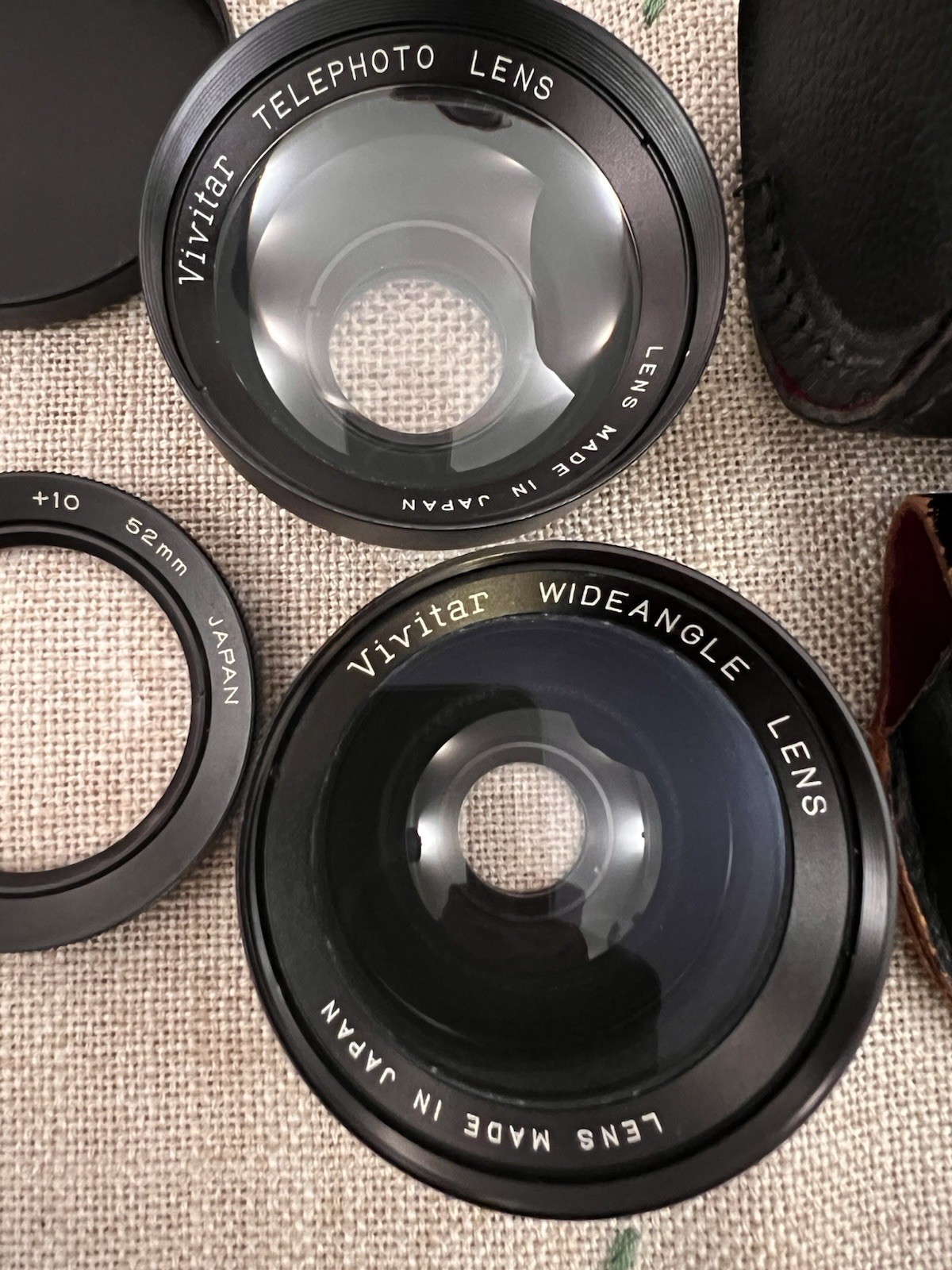 Vintage Vivitar 52mm Auxiliary Lens Set—Wide, Tele, & +10 Macro, Caps and Cases