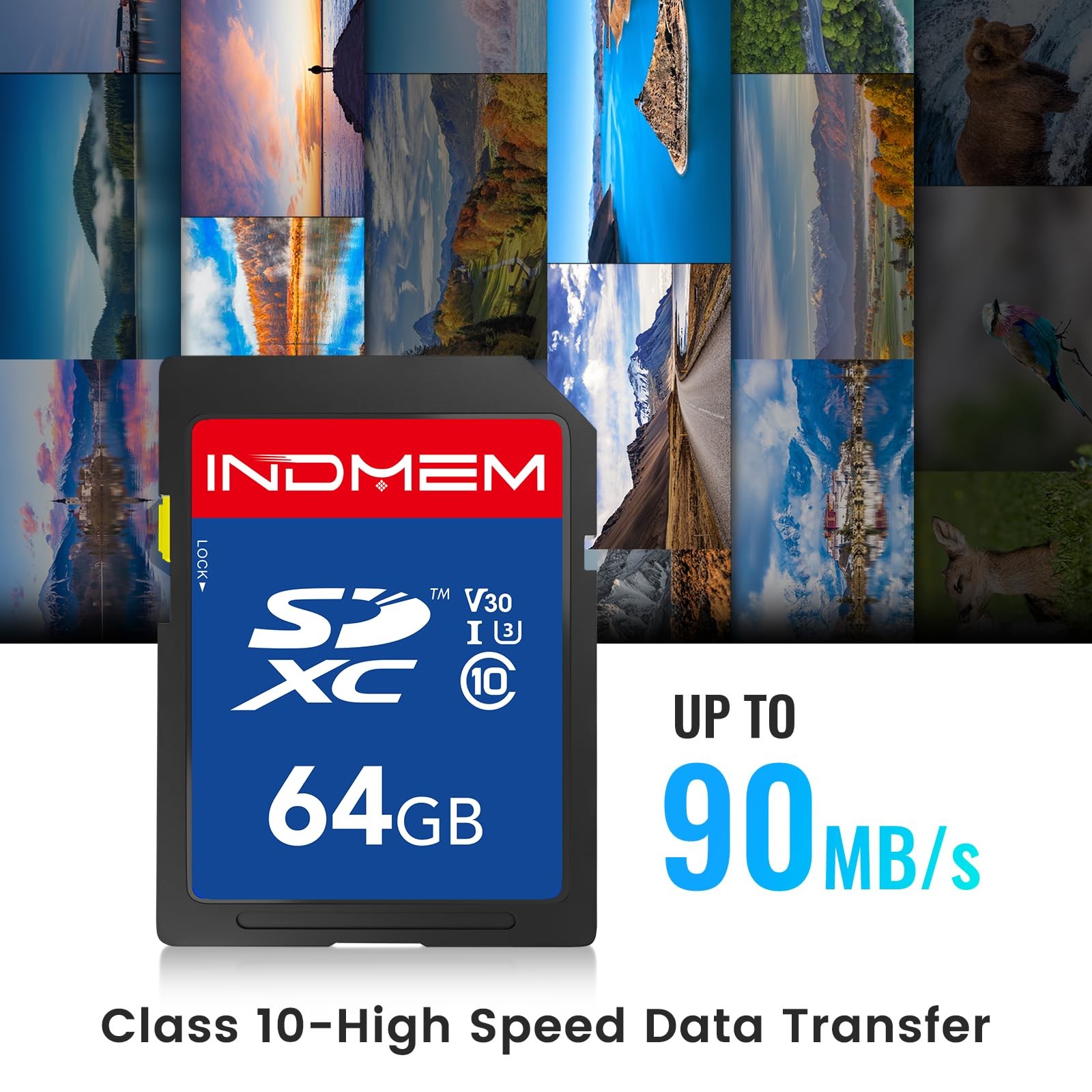 64GB SD Card, High Speed up to 90M/S, C10/U3/V30, SDXC UHS-I Memory Cards, Fu…