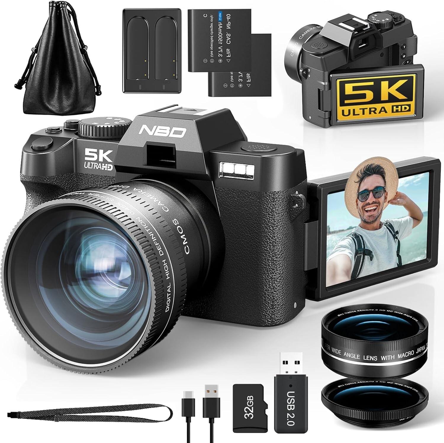 Digital Camera 5K 48MP 16X Autofocus Video Camera W/ Wide Angle and Macro Lens