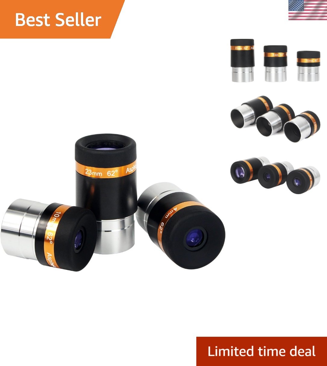 Telescope Eyepiece Set 4mm 10mm 23mm – Wide Angle Lens Kit
