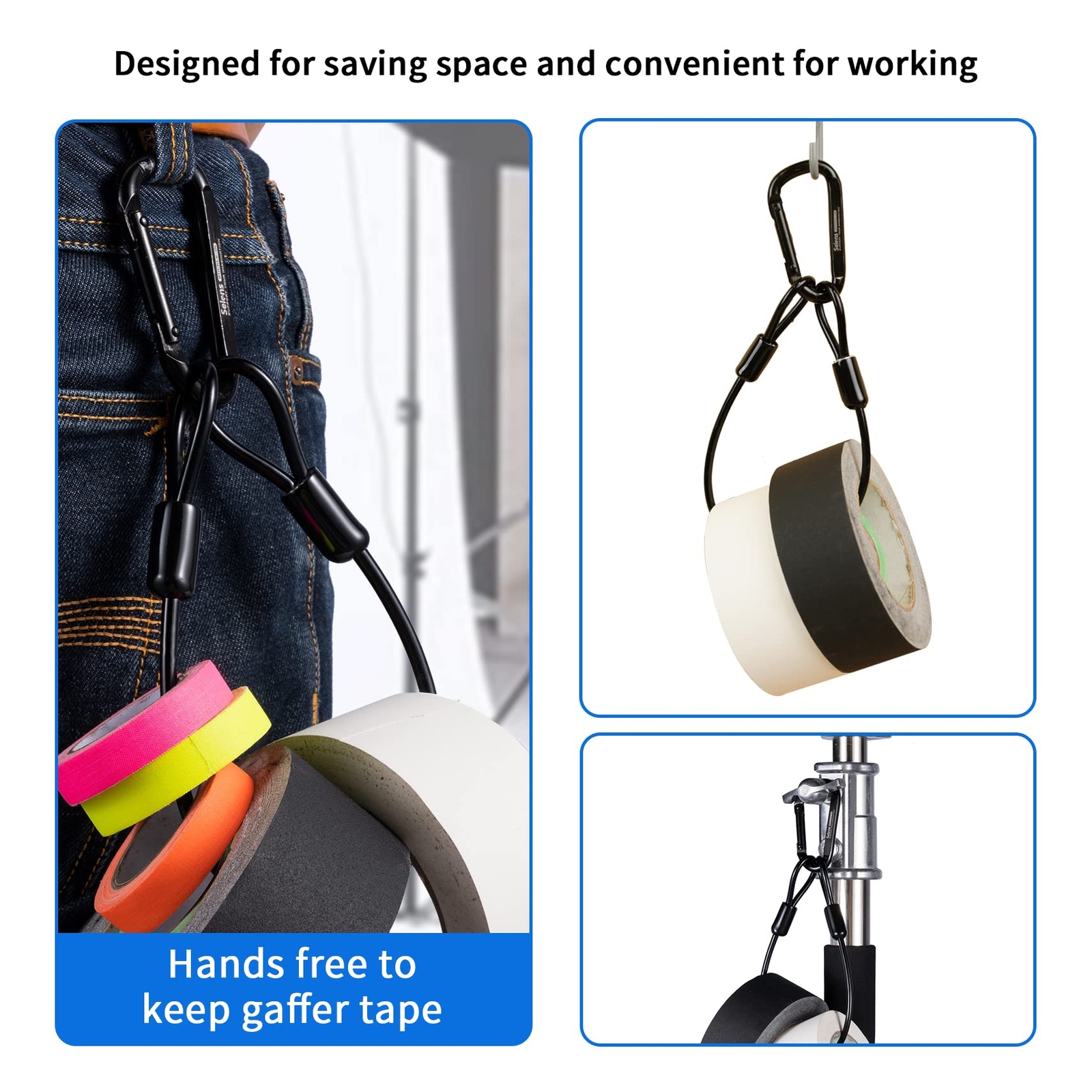 Electrical Tape Holder Quick Lock Clip Snap Hook 15″ Rope Film Photography