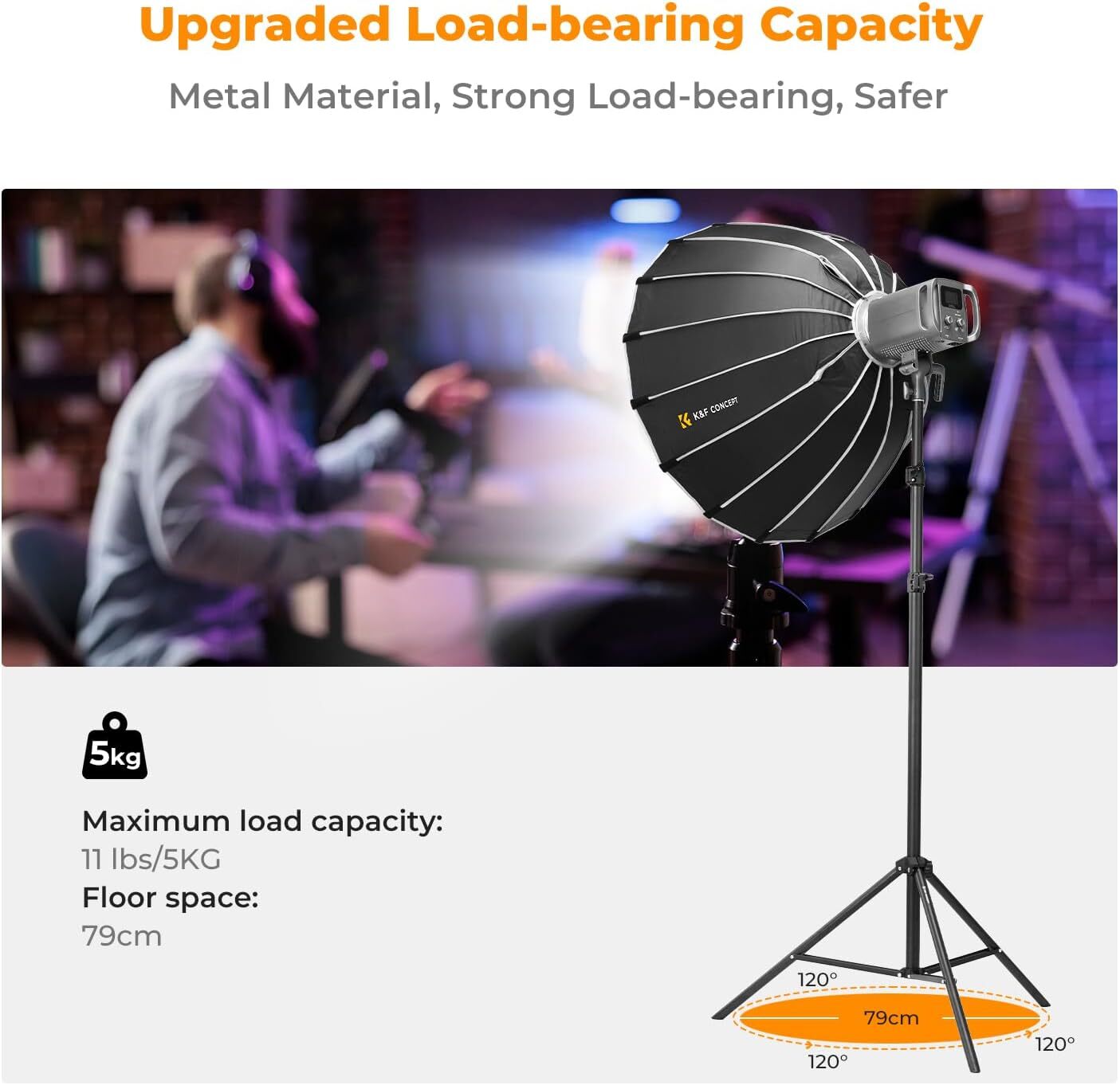 K&F Concept Light Stand Extendable Photo Lighting Heavy Duty Tripod for Softbox